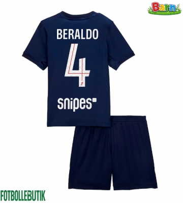 Paris Saint-Germain Lucas Beraldo #4 Hemmaställ Barn 2025-26 Kortärmad (+ Korta byxor)
